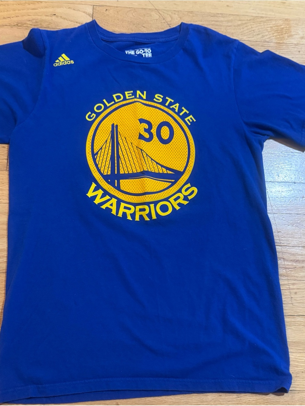 adidas Blue and Yellow Golden State Warriors Tee with #30 Logo